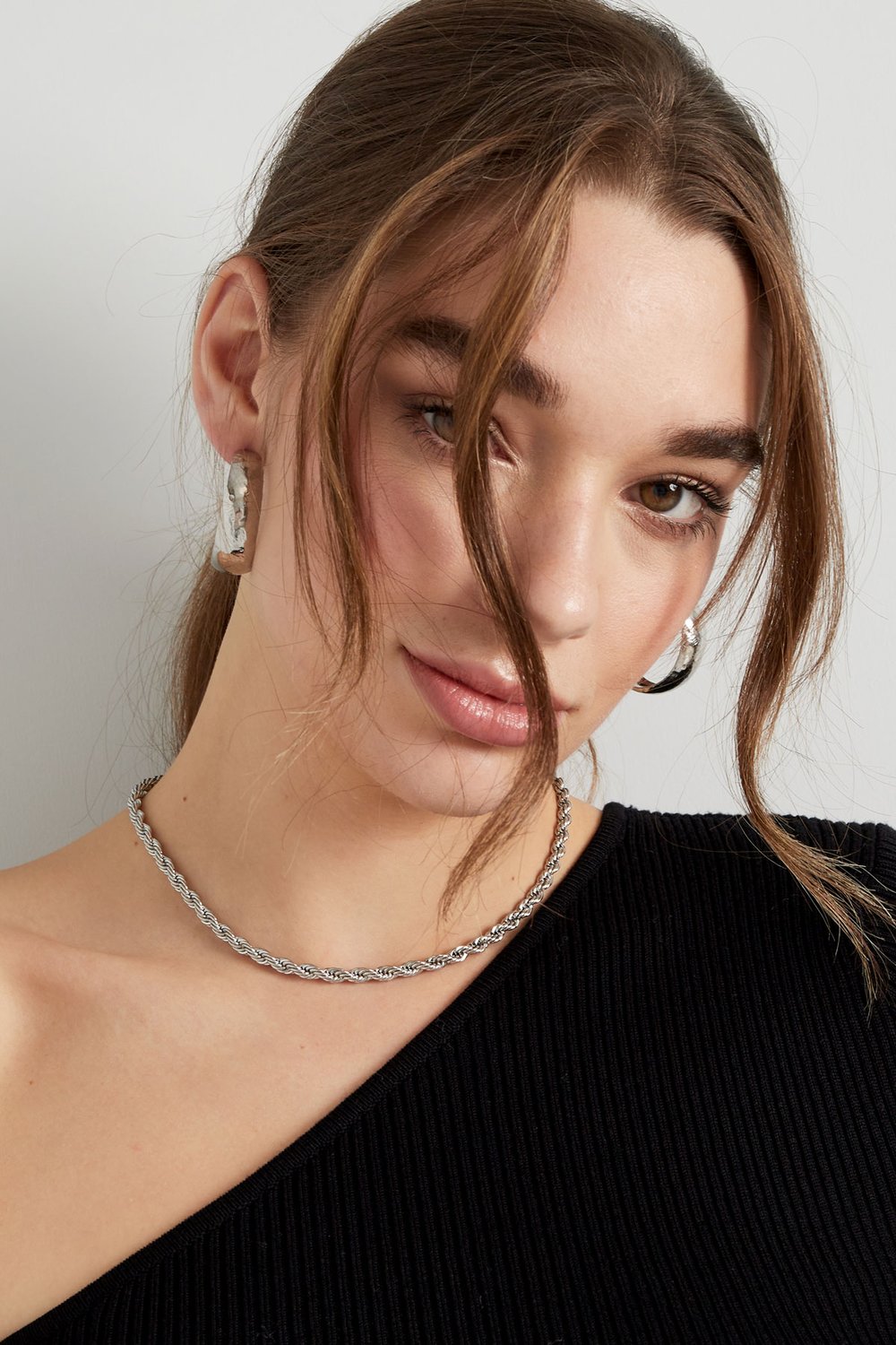 unisex necklace thick twisted short - Gold color-4.5mm h5Picture4